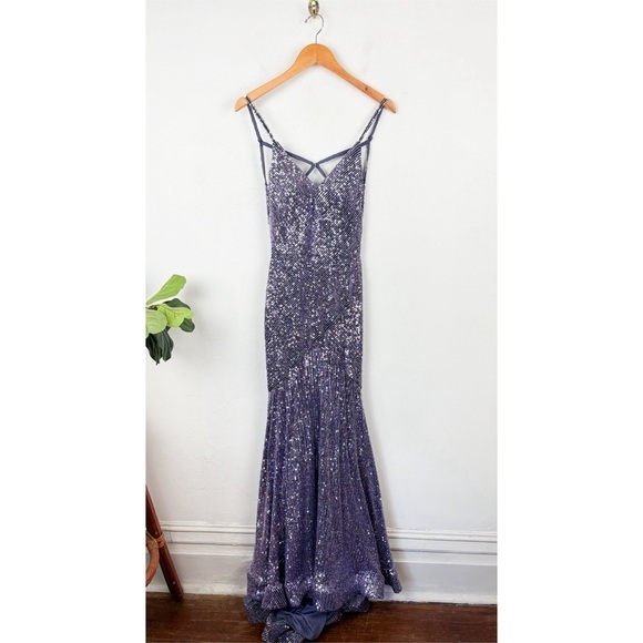 La Femme Sequin Sleeveless Mermaid Evening Prom Dress Sz 8 - Picture 3 of 16